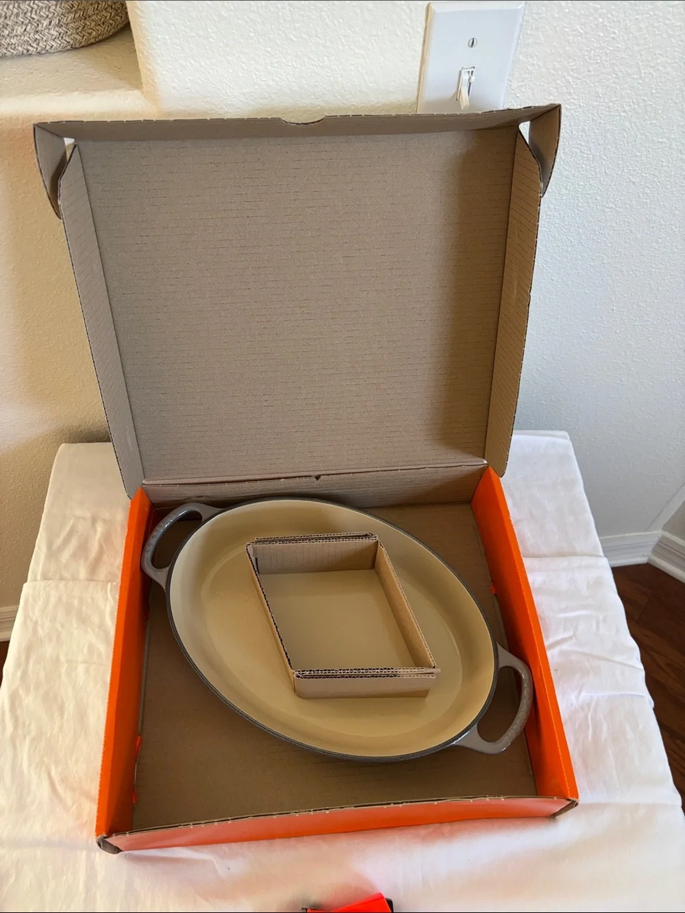 NEW IN BOX Le Creuset Oval Enameled Cast Iron Baker in Oyster
